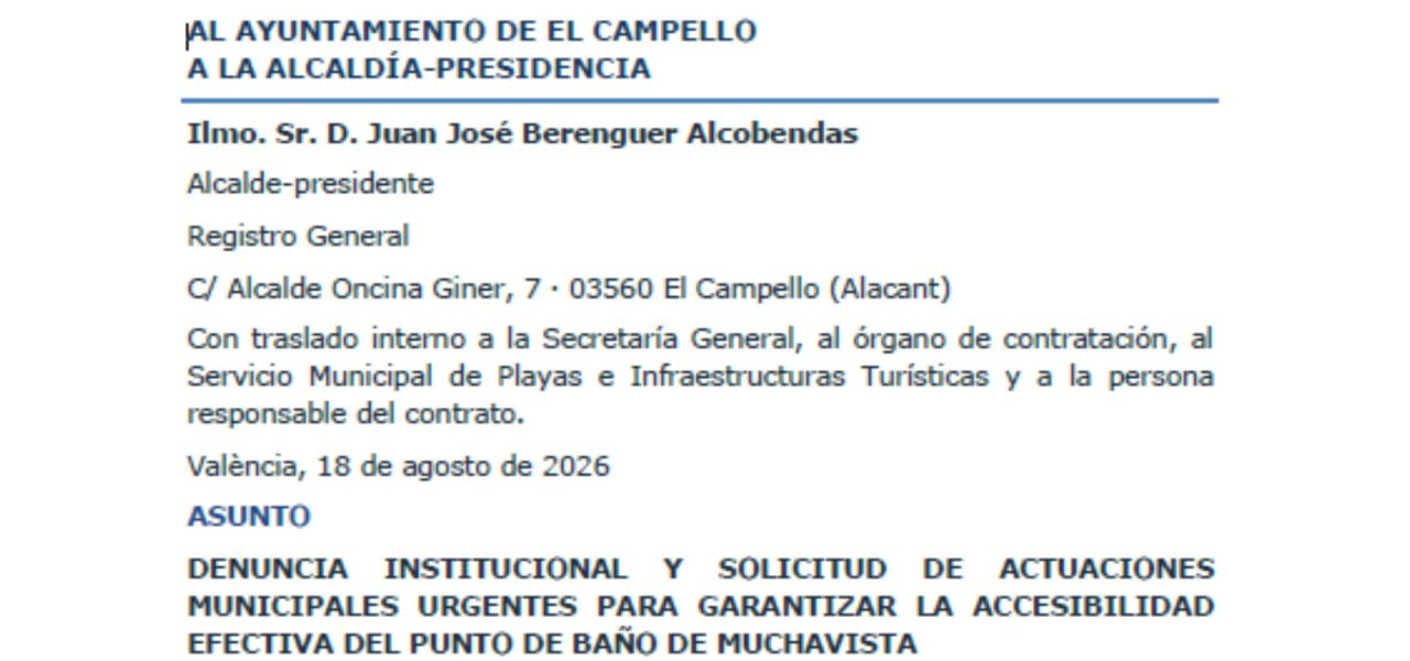 El CERMI-CV denuncia ante el Ayuntamiento de El Campello la situación del baño accesible de Muchavista