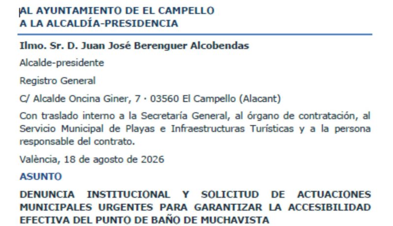 Captura de pantalla de la carta de CERMI-CV al Ayto.
